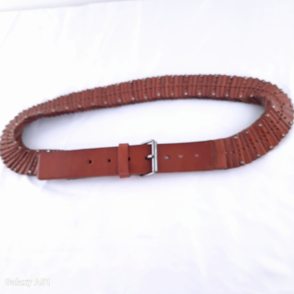 Medium Unique anier Brown Leather Belt with Woven Texture